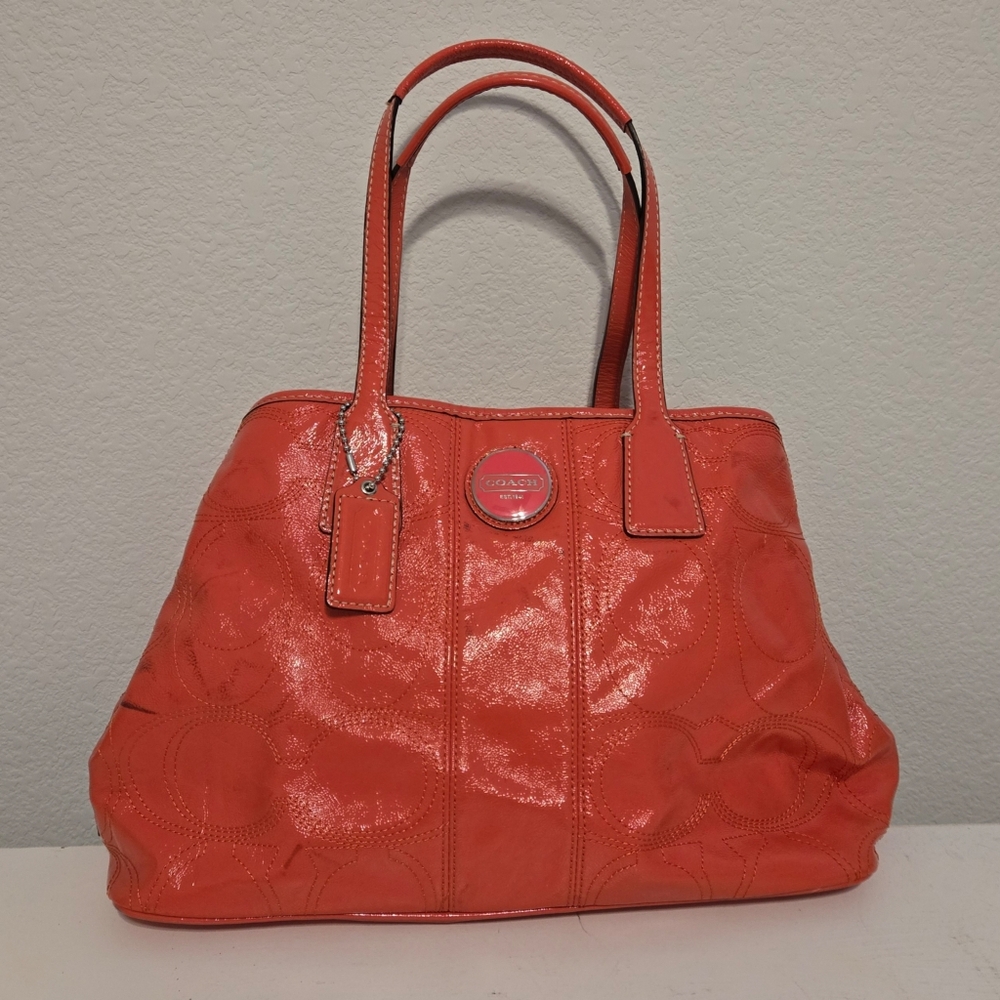 COACH - CORAL PATTON LEATHER SIGNATURE SATCHEL HANDBAG